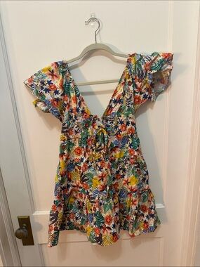 Tropical Floral Tie-Front Mini Dress - Multicolor